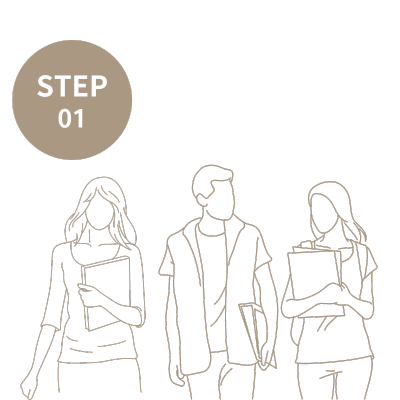 男女が談笑する線画